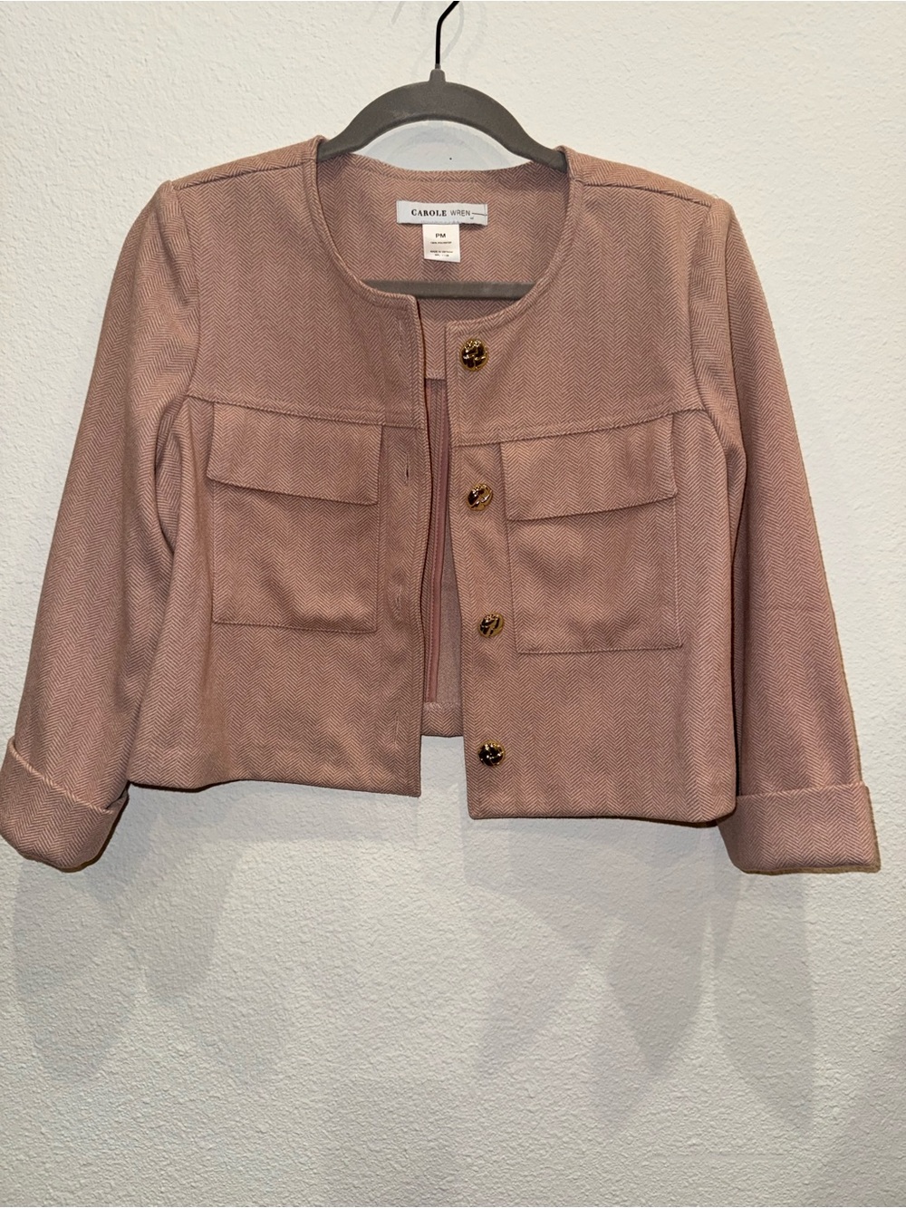 Carole Wren Dusty Rose Cropped Boxy Blazer with Gold Buttons